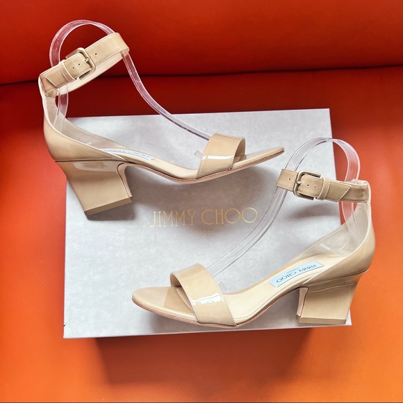 Jimmy Choo | Shoes | New Jimmy Choo Edina 65 Patent Leather Heeled Sandals  In Nude | Poshmark